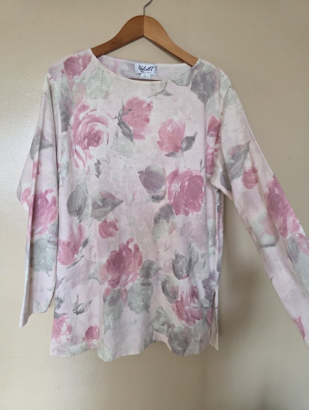 VTG 90s Gabriella T Merino Wool Floral Tunic Sweater L Cottagecore Romantic